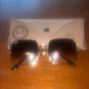 Ray-Ban Gold and BrownSquare Sunglasses
